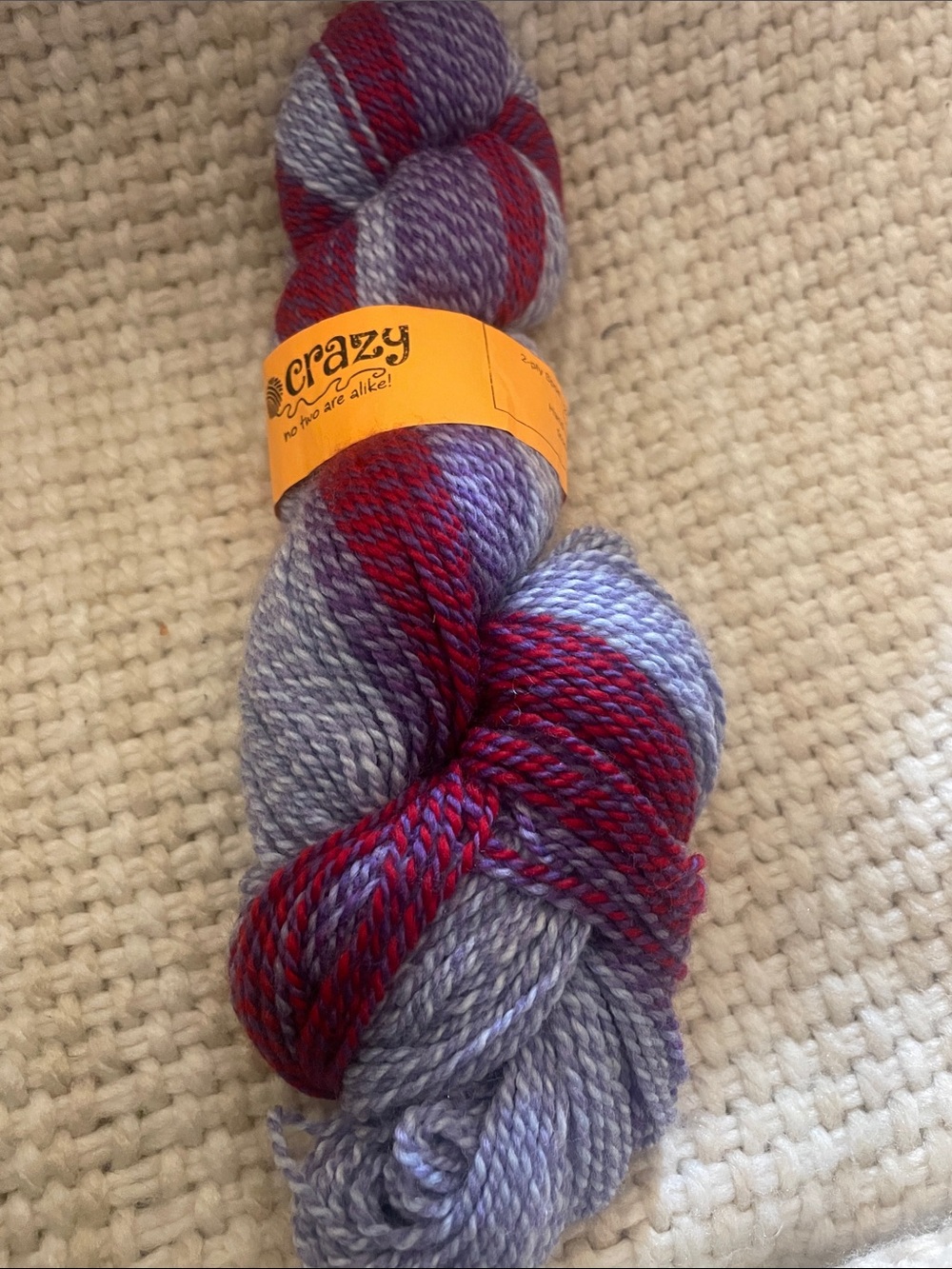 Crazy 8 Twisted Yarn Skein in Lavender and Red
